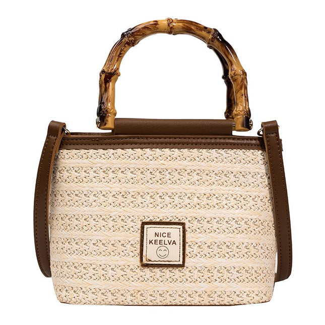Sac En Paille Anse Bambou Beige