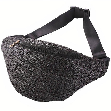 Sac Banane Paille Noir À Main