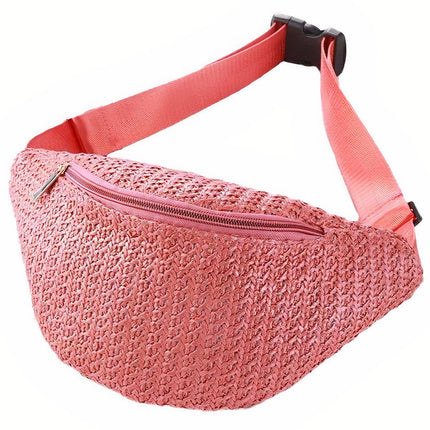 Sac Banane Paille Rose À Main