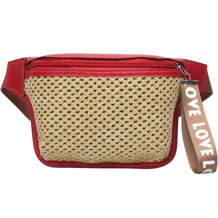 Sac Banane Paille Rouge À Main