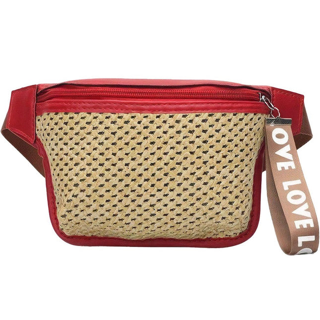 Sac Banane Paille Rouge À Main