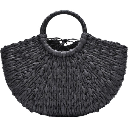 Sac Cabas Paille Tressé Noir