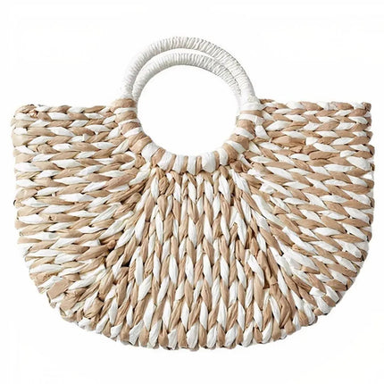 Sac Cabas En Paille Demi Lune Blanc Paille