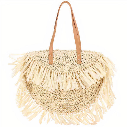 Sac Rond Paille Avec Frange