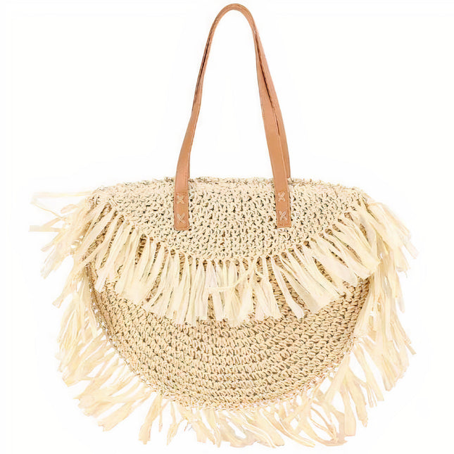 Sac Rond Paille Avec Frange