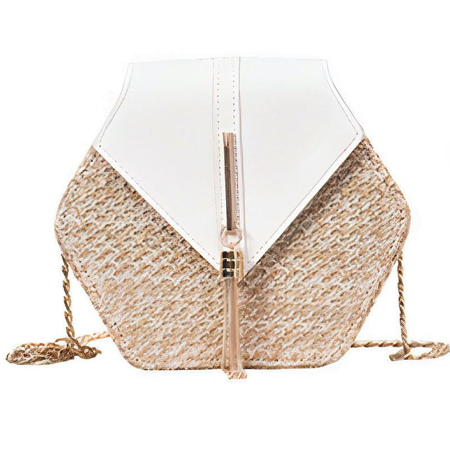 Sac À Main Paille Et Cuir Blanc