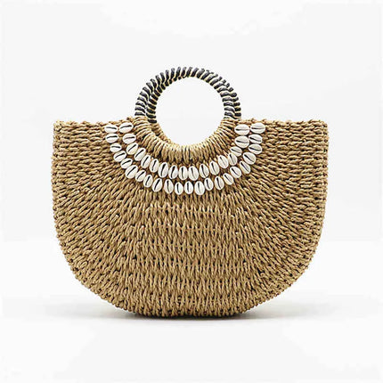 Sac Rond En Paille Anse Cercle Brun Simple