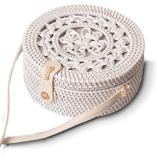 Sac Rond Blanc En Paille Tressée