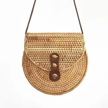 Sac Rond En Paille Doublure Fleur