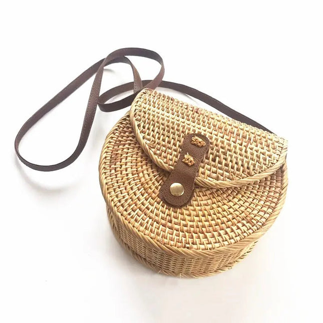 Sac Rond En Paille Doublure Fleur
