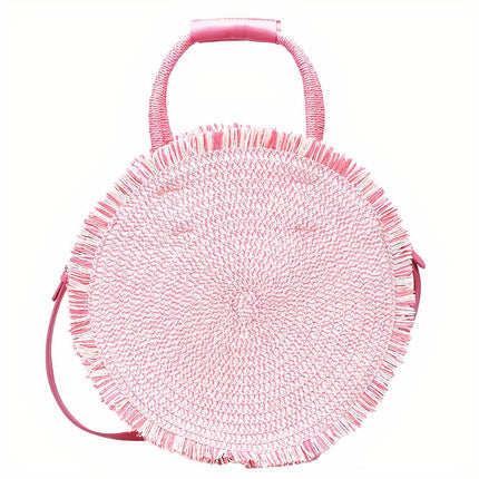 Sac Rond Paille Rose