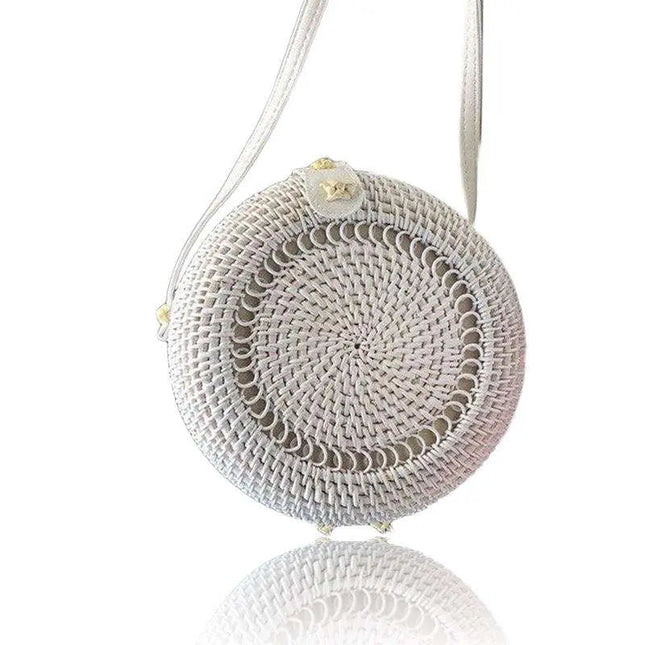 Sac Rond Paille Tressée Blanc