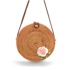 Sac Rond Osier Motif Rose Motif Paille