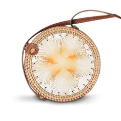 Sac Rond Osier Fleuri Paille