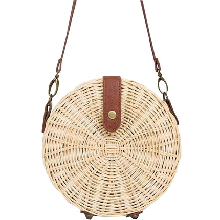 Sac Rond Osier Et Cuir Petit Format (16 Cm X 8 Cm)