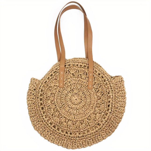Sac Rond Paille Anses En Cuir