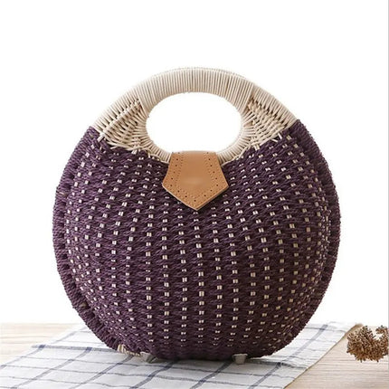 Sac Rond Paille Bohème Violet