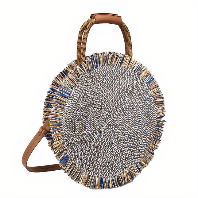 Sac Rond Paille Et Cuir