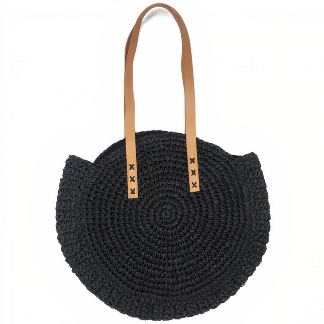 Sac Rond Paille Noir