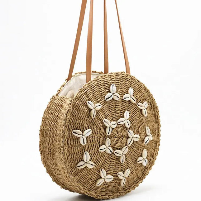 Sac Rond Paille De Plage Brun