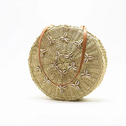 Sac Rond Paille De Plage Beige