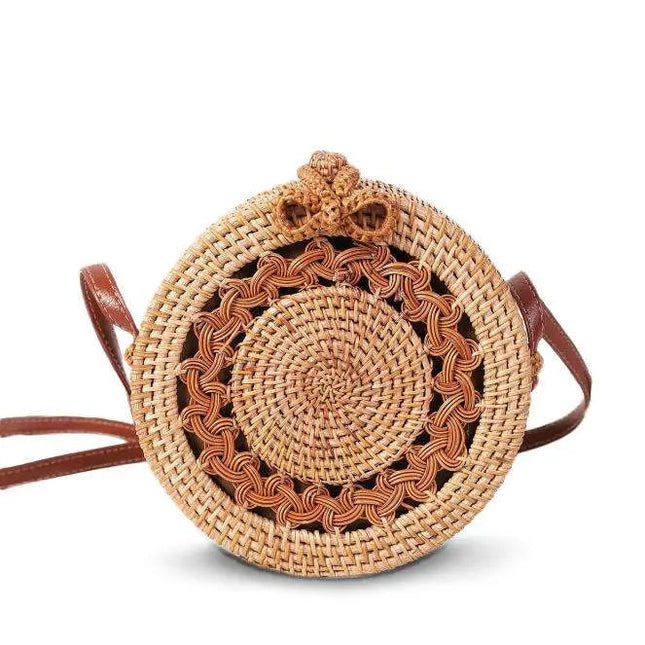Sac Rond Paille Et Cuir