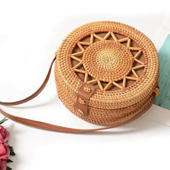 Sac Rond À Motif Soleil Osier Paille