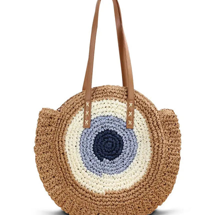 Sac Rond En Paille Avec Anse Cuir Brun