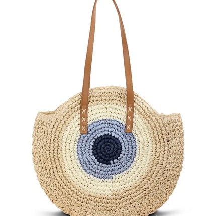 Sac Rond En Paille Avec Anse Cuir Beige