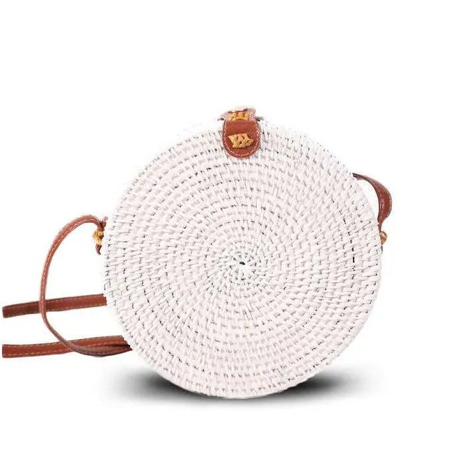 Sac Rond En Paille Avec Bandoulière Cuir