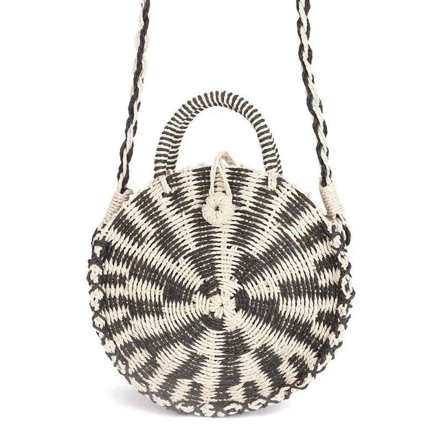 Sac Rond En Paille Blanc Noir /