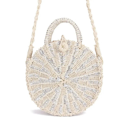 Sac Rond En Paille Blanc Noir
