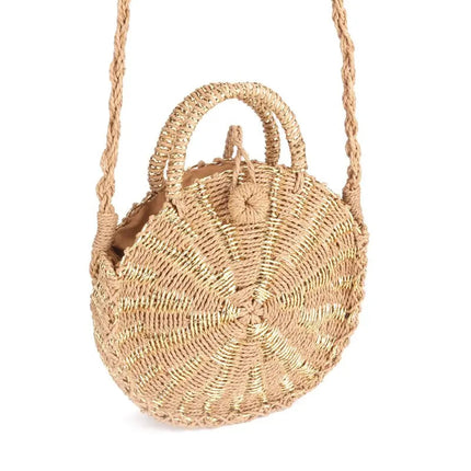 Sac Rond En Paille Blanc Noir Brun