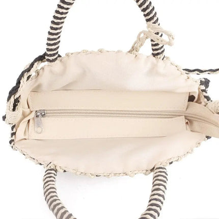 Sac Rond En Paille Blanc Noir
