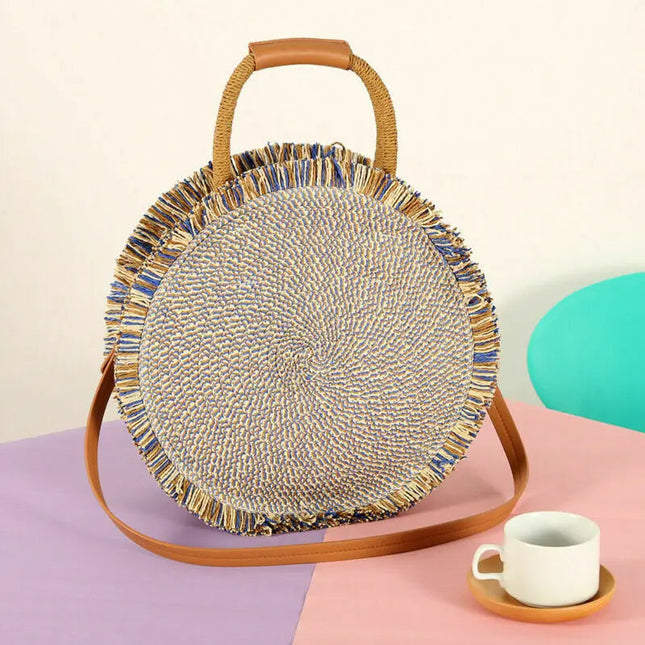 Sac Rond En Paille Bohème Beige