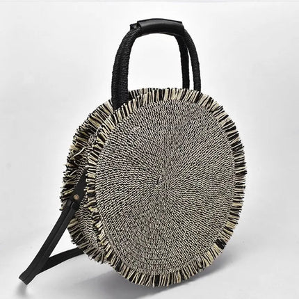 Sac Rond En Paille Bohème Noir