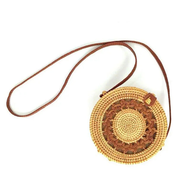 Sac Rond En Paille Design Bohème Brun