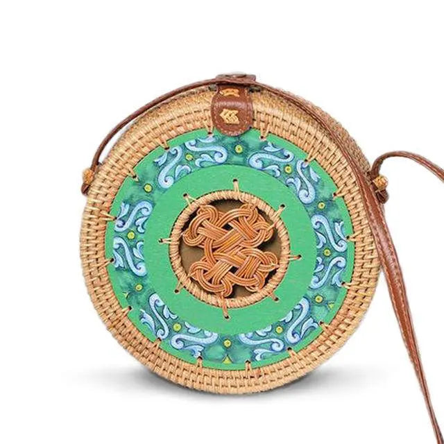 Sac Rond En Paille Fait Main À Motif