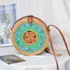 Sac Rond En Paille Fait Main À Motif Vert