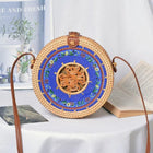 Sac Rond En Paille Floral Bleu