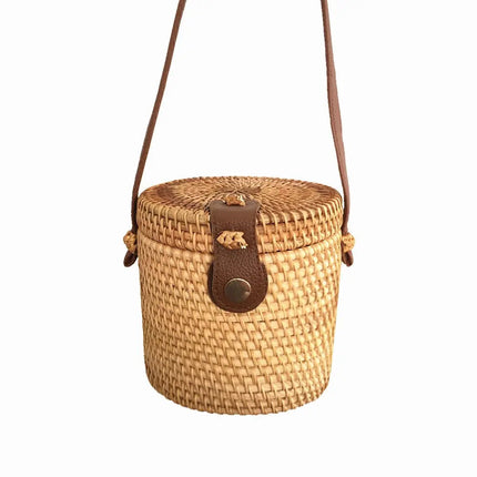 Sac Rond En Paille Long Brun Paille