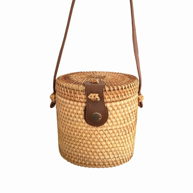 Sac Rond En Paille Long Brun Paille
