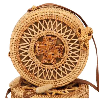 Sac Rond En Paille Naturelle Brun