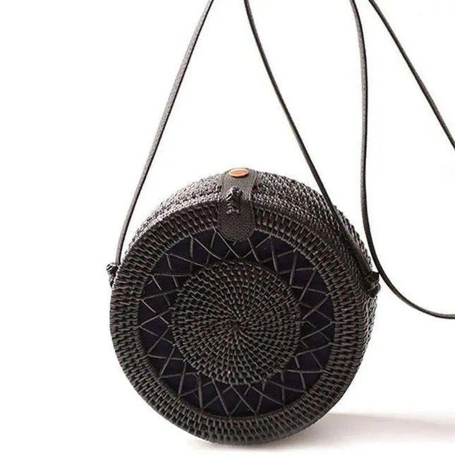Sac Rond En Paille Noir Soleil
