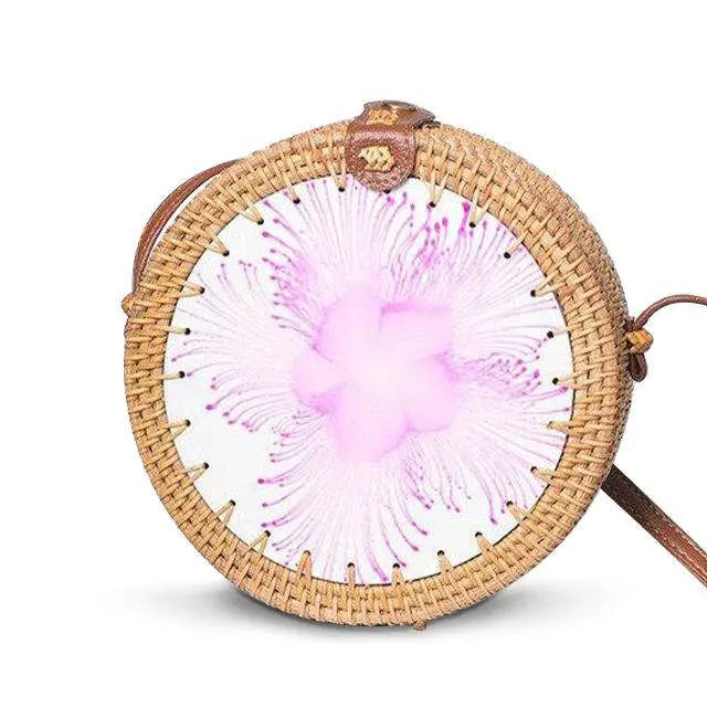 Sac Rond En Paille Oxalis Rose