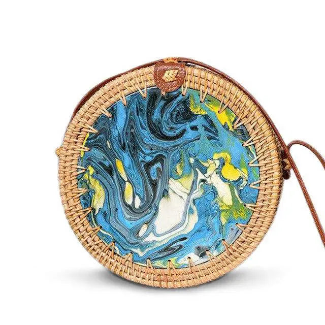 Sac Rond En Paille Peinture Abstraite