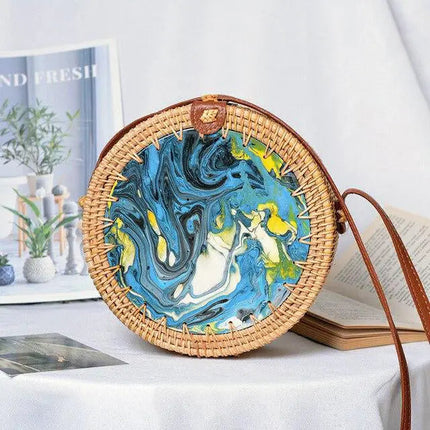 Sac Rond En Paille Peinture Abstraite