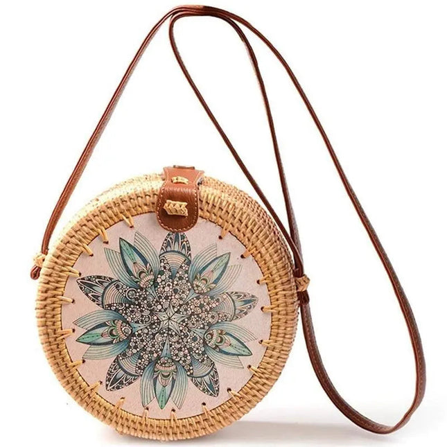 Sac Rond En Paille Rosace