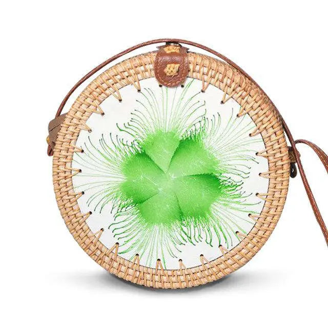 Sac Rond En Paille Trèfle Vert