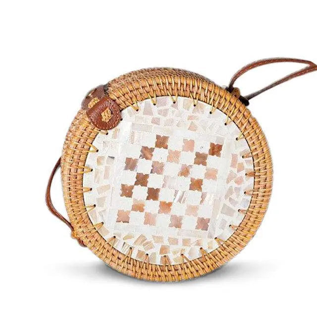 Sac Rond En Paille Avec Motif Mosaïque